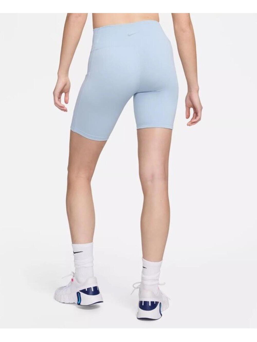 $45 NIKE Women's One Blue High-Waisted 8" Pockets Biker Shorts FZ6758-440 Sz L - Picture 3 of 5